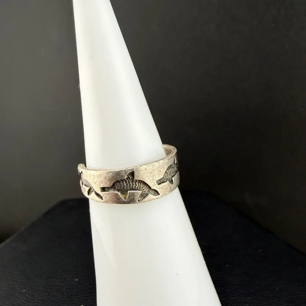 Vintage Signed Sterling Silver Toe Ring Dolphin Adjustable Size 4